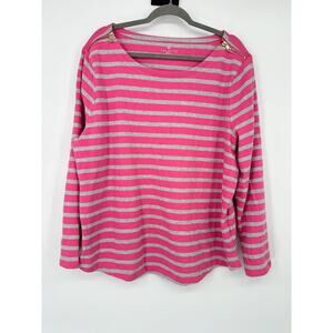 Talbots Plus Size 2X Knit Sweatshirt Top Pink Grey Stripes Pull Over Zipper
